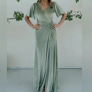 Baltic Born Meghan Velvet Wrap Maxi Dress Sage Green Large